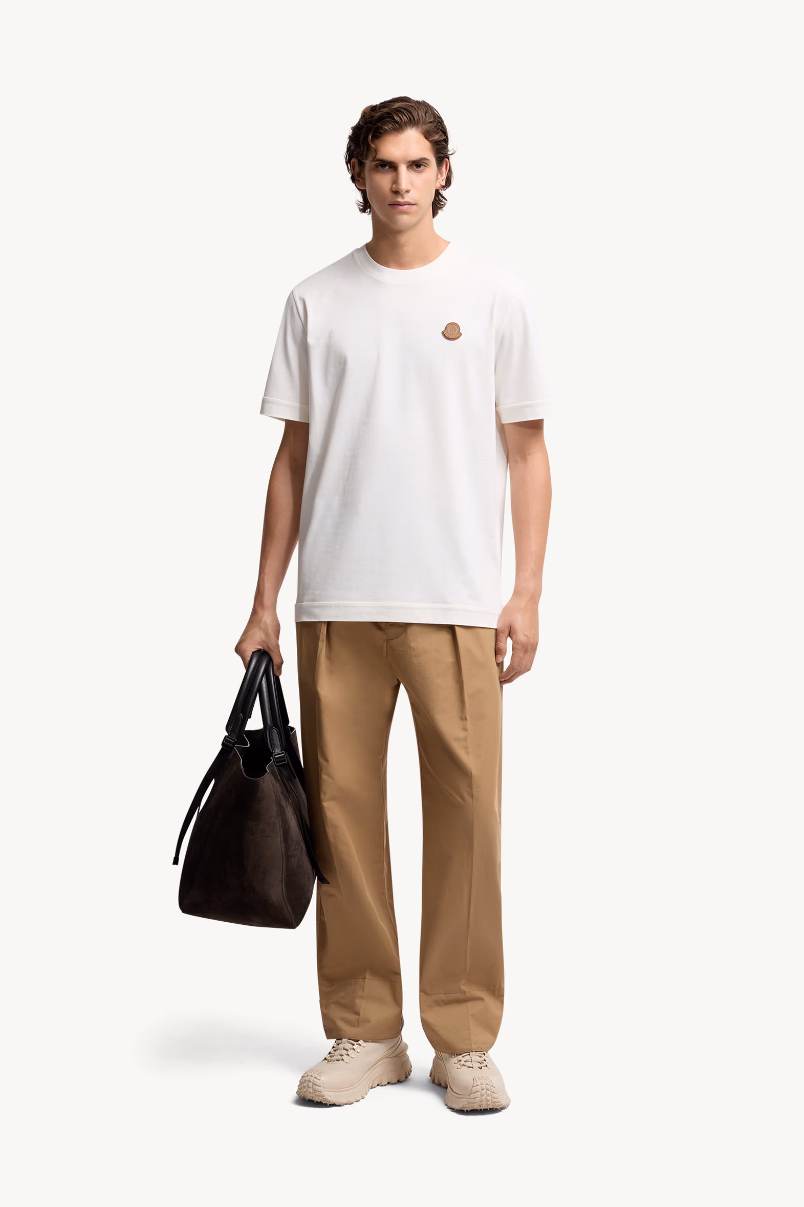 T-shirt en coton à empiècement logo Hommes Blanc Moncler 0
